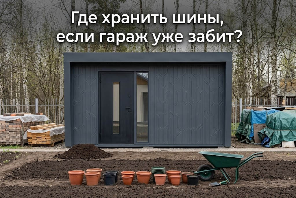Стеллажи с автомобильными шинами на специализированном складе хранения