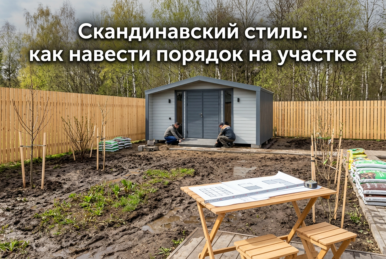Загородный участок в скандинавском стиле с отделкой из дерева и минималистичным дизайном
