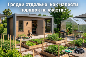 Пример грамотного зонирования дачного участка с разделением на зону отдыха и садовые грядки